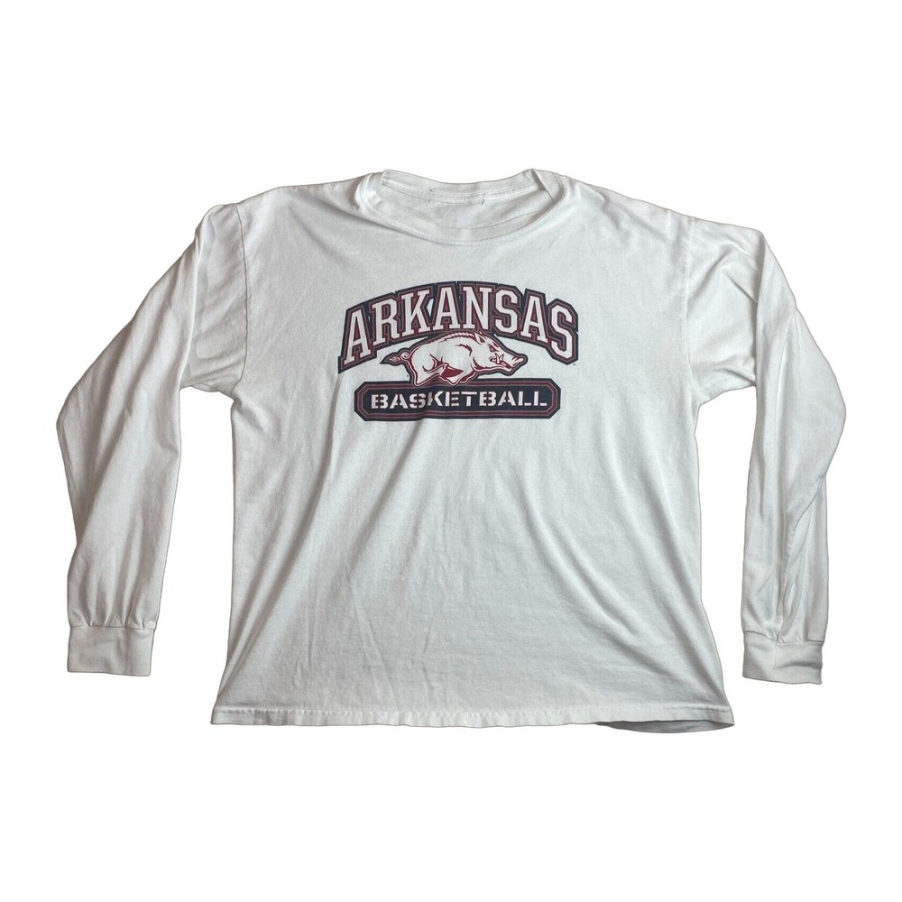 Arkansas Razorbacks Basketball Long Sleeve White Stacked Logo Size‎ Large Mens